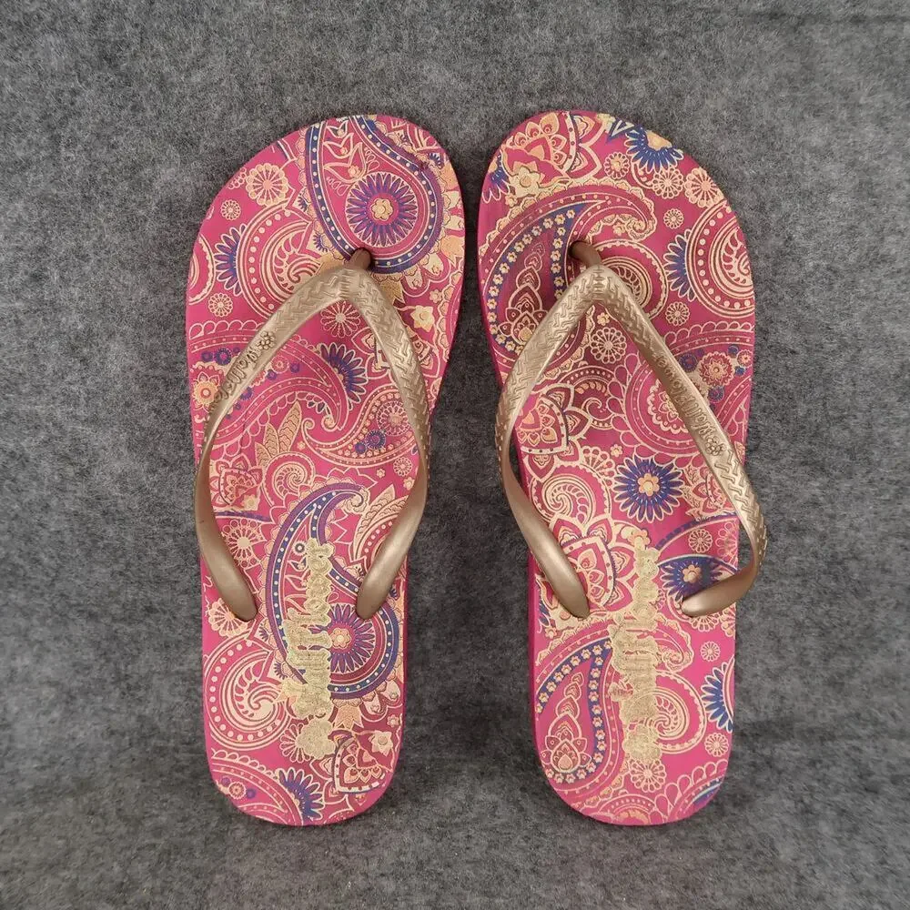 Wallflower Shoes Girls 5 Sandals Flip Flops Casual Slip On Pink Paisley Flat Kid